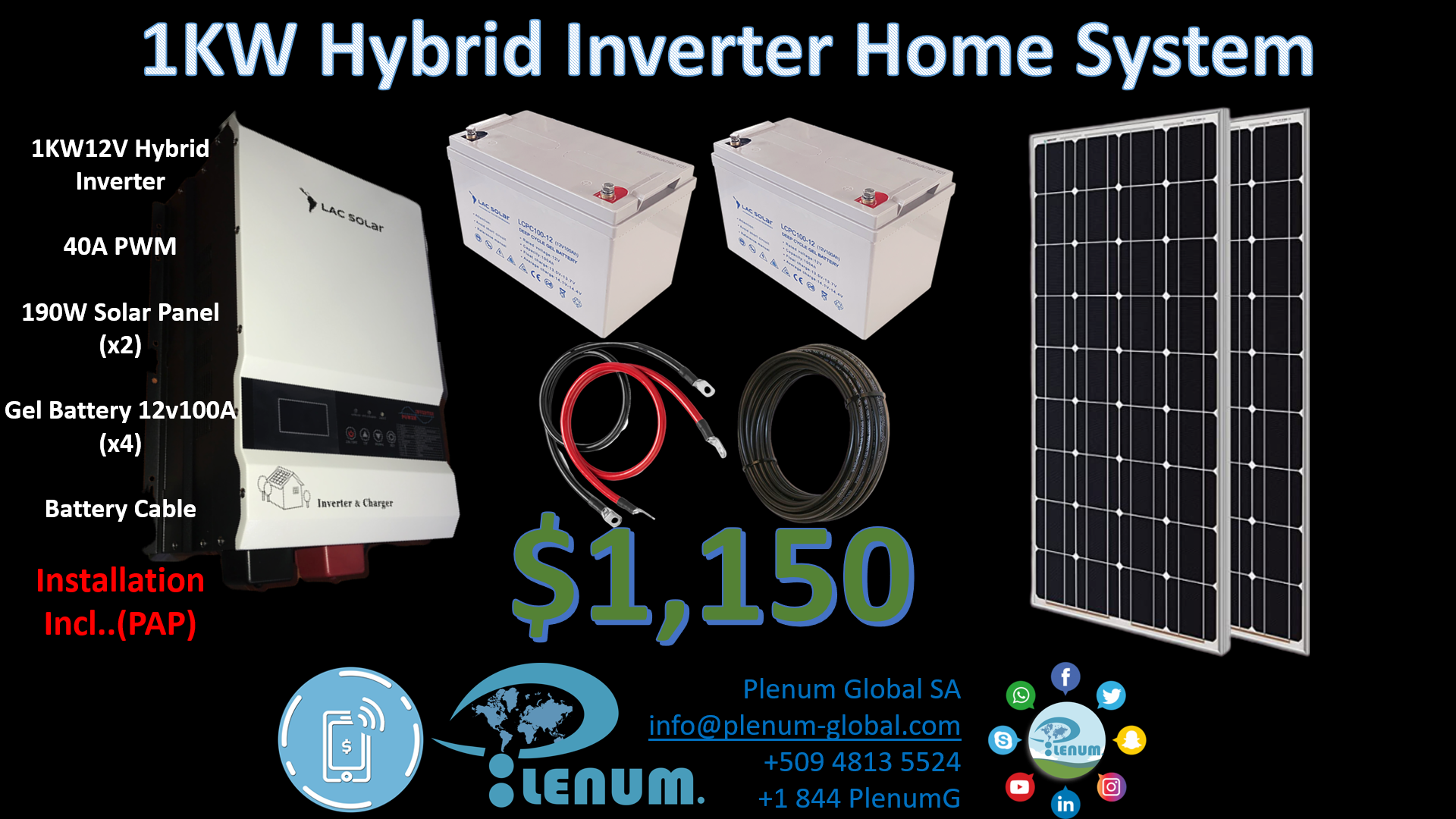 1 KW HYBRID SOLAR HOME SYSTEM Plenum Global Inc. / S.A.